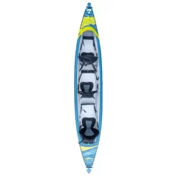 Aufblasbares Kajak Tahe Kayak Air Breeze Full HP3 -Geschäft Für Campingausrüstung draufsicht tahe kayak air breeze full hp3 kajak blaues gelbes aufblasbares von oben drei personen erwachsene familienkajak 1000 2 22479