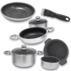 Camping-Kochgeschirr Gimex 9 Tlg. Kochtopfset Silver Ø 22 Cm Mit Induktion